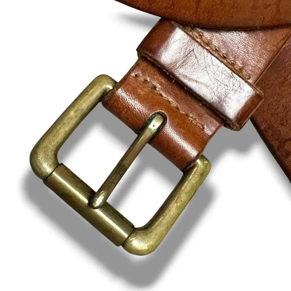 Vintage 90s Y2K Polo Ralph Lauren Italian Saddle Leather Belt Brown Brass Sz 34